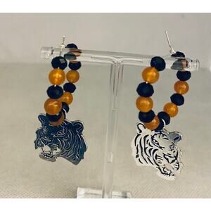 Cincinnati Bengals Tiger Beaded Hoop Earrings